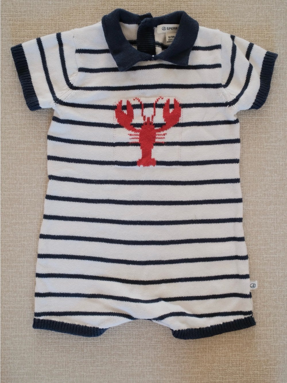 Sperry Navy & White Striped One-Piece with Red Lobster Accent